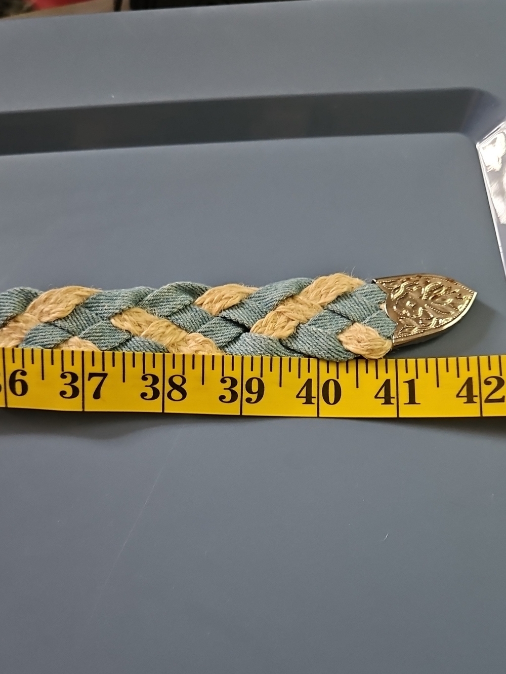Chic Woven Belt in Blue and Cream Size L - Picture 10 of 10